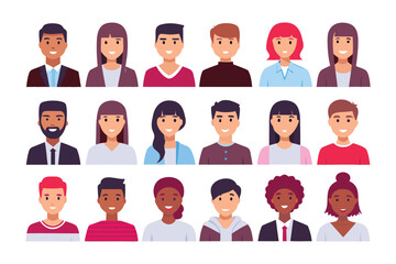 People Portrait Collection: Diverse portraits of individual with varied hair styles. a colorful illustration in flat design. Perfect for showcasing inclusivity and celebrating differences.