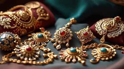 Ornate accessories cultural heritage, exquisite designs, luxurious embellishments, timeless elegance, precious metals, intricate craftsmanship.