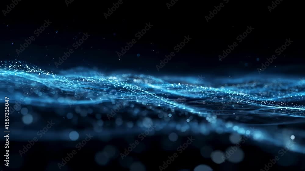 Poster glowing blue lines and dots create a digital landscape, symbolizing data flow and connectivity in te