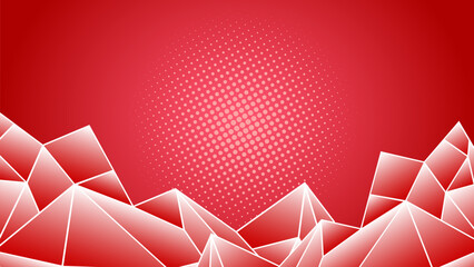 Abstract prismatic red background with a red and white design of ice crystals diamond, gems, white rocks element and space text for wallpaper, banner, event, flyer