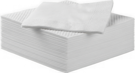 Stack of white facial tissues isolated on transparent background