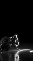 Geometric Crystal Vessel with Illuminated Water Drop, Modern Abstract Design