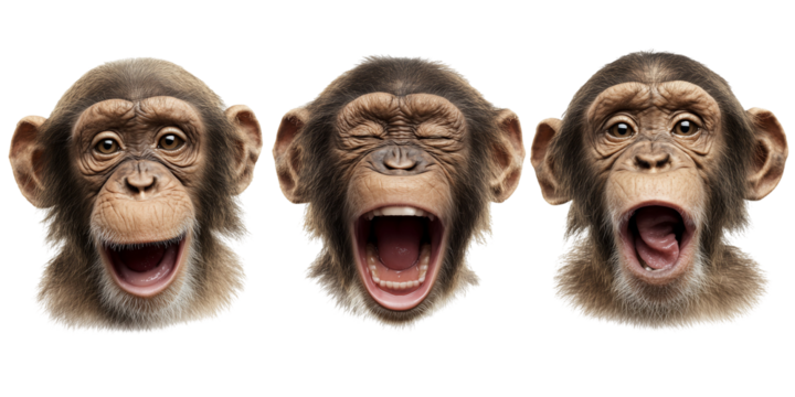 Three monkeys expressing emotions