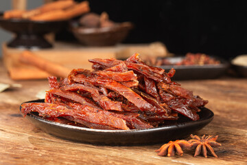 Beef strips, finely chopped beef jerky