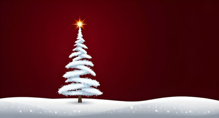Obraz premium red background, Xmas tree, holiday background, decorated tree, festive tree, winter holidays, red festive backdrop, Christmas lights, pine tree, star on tree, Christmas celebration, merry Christmas, s