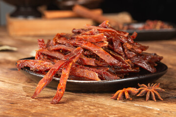 Beef strips, finely chopped beef jerky