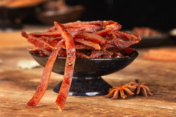 Beef strips, finely chopped beef jerky
