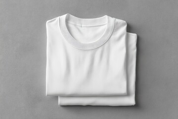 Two folded white t-shirts on gray surface