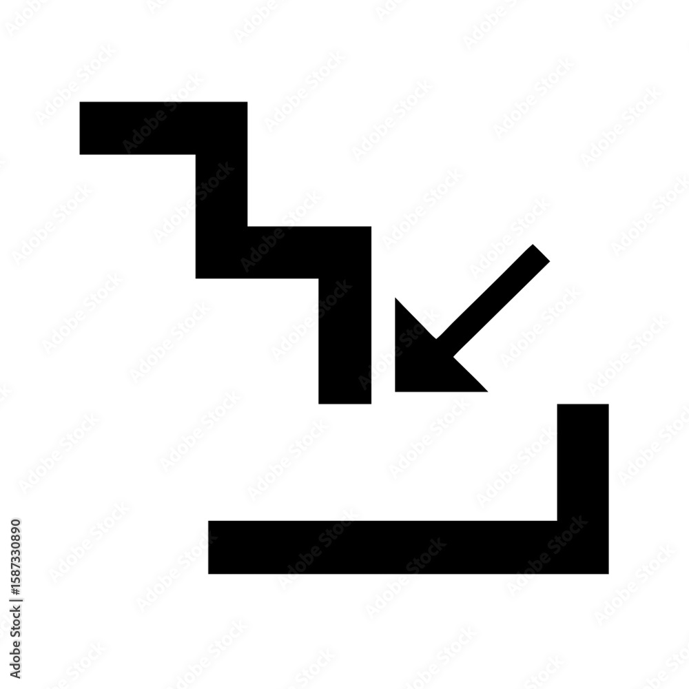 Poster stairs with an arrow pointing down isolated on transparent background