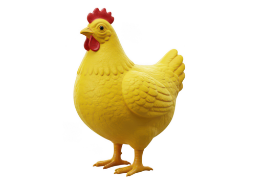 A realistic yellow chicken with red comb and wattles isolated on transparent background