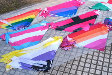 Scarves with LGBTIQ flags: rainbow colors, trans, non binary, bisexuality and others. 