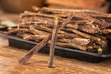 Beef strips, finely chopped beef jerky