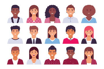 Diverse Avatars: A diverse collection of illustrated avatars, each representing a unique individual, exudes a friendly and inviting aura.