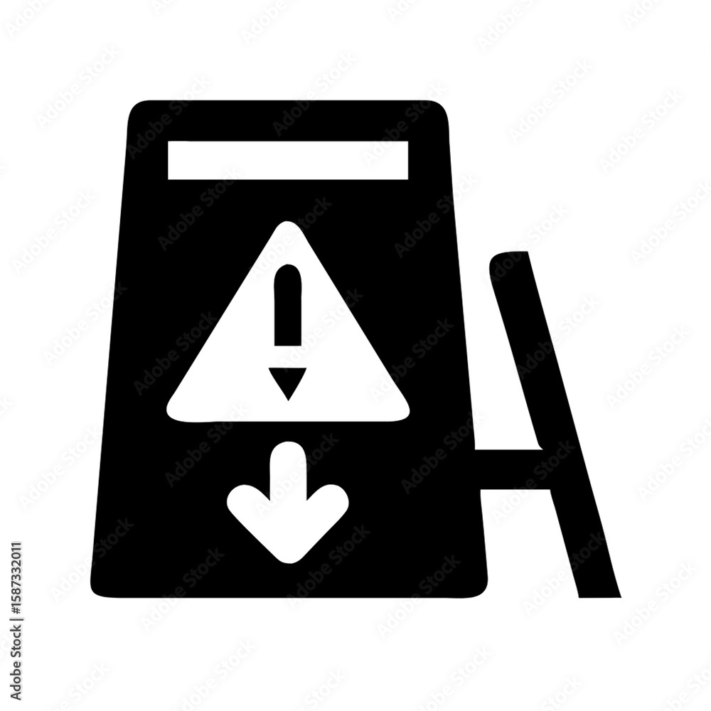 Poster wet floor caution sign with warning symbol and arrow isolated on transparent background