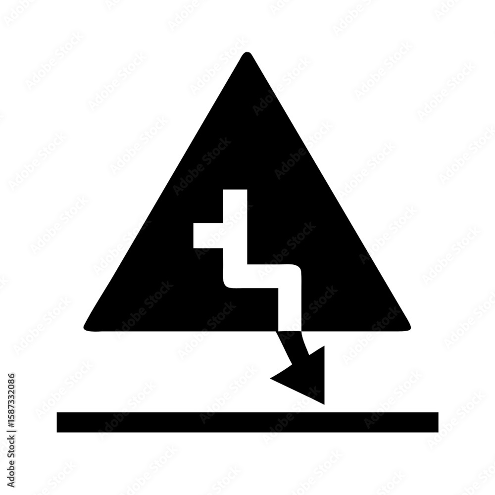 Poster a black warning sign with a curved arrow indicating danger isolated on transparent background