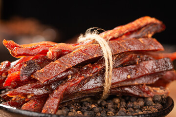 Beef strips, finely chopped beef jerky