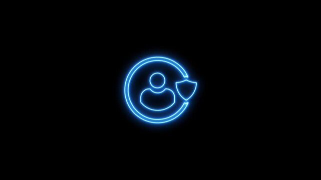User profile Security shield neon icon with check-mark on green background.