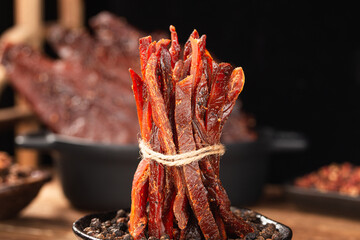 Beef strips, finely chopped beef jerky