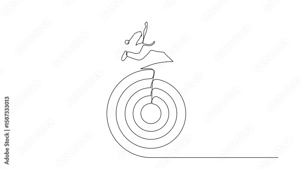 Poster animated self drawing of continuous one line drawing businessman move forward with goals. businessma