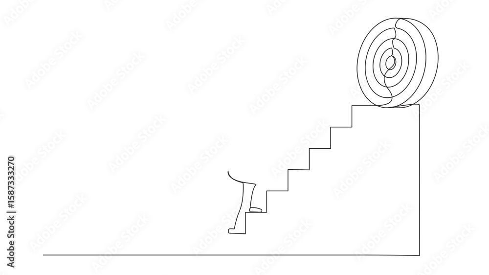 Aufkleber animated self drawing of single continuous line drawing businessman holding arrow running up stairwa