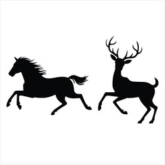 horse & Deer animal silhouettes design vector 