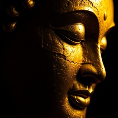 Abstract Golden Buddha Face: Ancient Wisdom in Textured Relief..