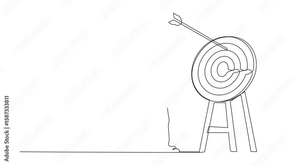 Aufkleber animated self drawing of continuous one line drawing young ambition businessman arrow missed at the 