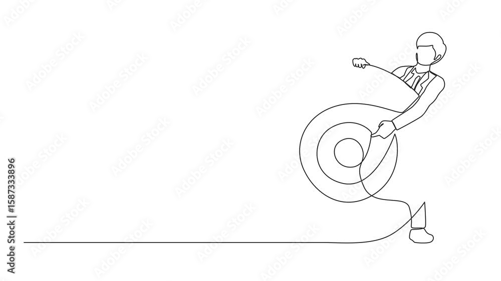 Poster self drawing animation of continuous one line drawing businessman holding archer target or dashboard