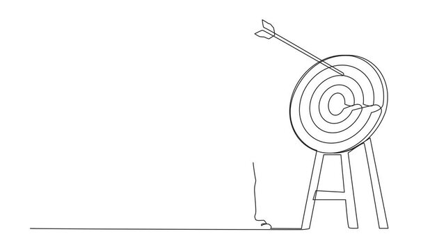 Animated self drawing of continuous one line drawing young ambition businessman arrow missed at the target. Failed hit archery target. Business challenge failure metaphor. Full length animation