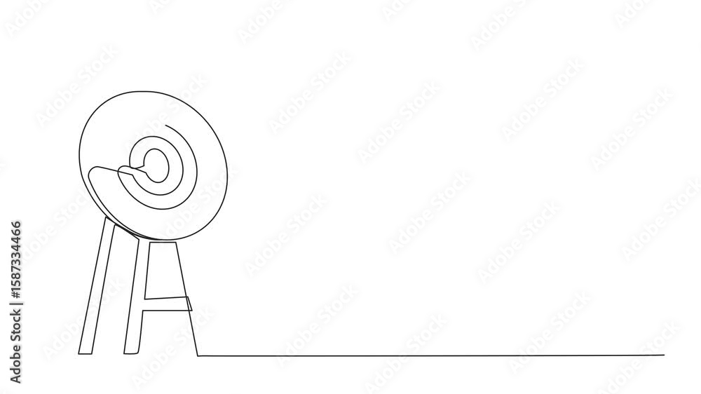 Poster animated self drawing single one line drawing arrow missed hitting target mark. shot miss. failed in