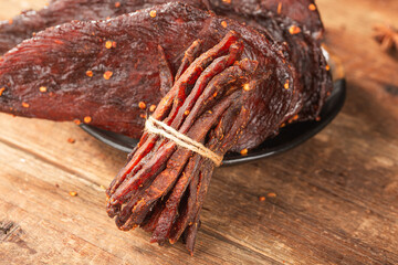 Beef strips, finely chopped beef jerky