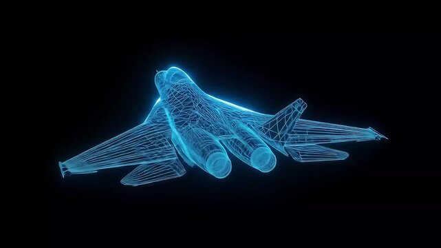 Looped Animation of Su-57 Felon Radar Signature Visualization &ndash; Stealth Technology with Glowing Wireframe