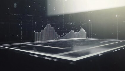 Futuristic data visualization showcases a dynamic graph with glowing lines, ideal for illustrating financial trends, market analysis, and technological advancements in a sleek design.