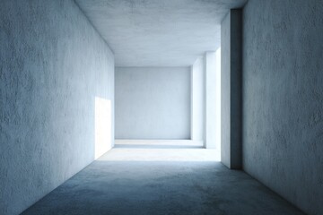 Empty, light-filled concrete corridor