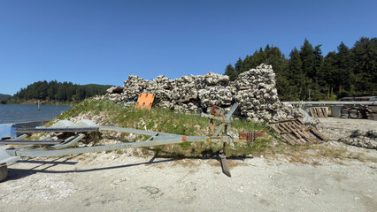 Mountains of oyster shells at a Oregon seafood business.