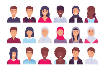 Diverse People: A collection of diverse people, each one expressing unique individuality in a modern flat design.