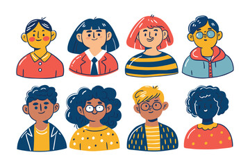 Diverse Group of Cartoon People: A vibrant collection of diverse cartoon people, each with unique features and styles.