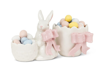 Ceramic  Ester Bunny Eggs On PNG Transparent Background. Cut-Out Clipping Path With Adobe Photoshop...