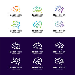 Set of Brain Logo Design Vector Template. creative lines dot and colorful concept.