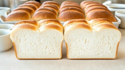 Freshly baked bread sliced loaves golden crust soft texture