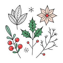 Delicate botanical design with winter foliage, creating a festive and natural element perfect for holiday or seasonal cards and crafting.