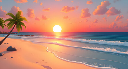 beach horizon, evening sky, orange sunset, pink sky beach, coastal sunset, seaside view, beach landscape, sun setting over sea, ocean twilight, palm trees sunset, warm beach light, romantic sunset, go