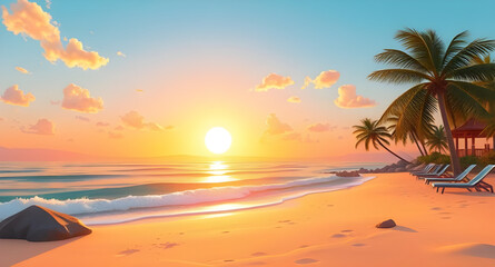 tropical sunset, beach horizon, evening sky, orange sunset, pink sky beach, coastal sunset, seaside view, beach landscape, sun setting over sea, ocean twilight, palm trees sunset, warm beach light, ro