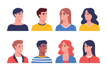 Diverse Faces: A collection of eight distinct faces, each representing a unique individual, showcasing a variety of appearances.