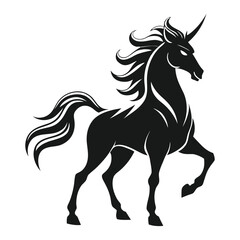 Obraz premium Black silhouette of a majestic unicorn with flowing mane and tail white horse