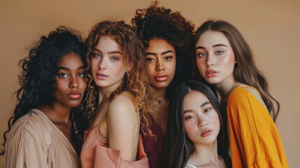 Obraz premium Diverse Young Women Portrait Embracing Multicultural Beauty and Inclusivity