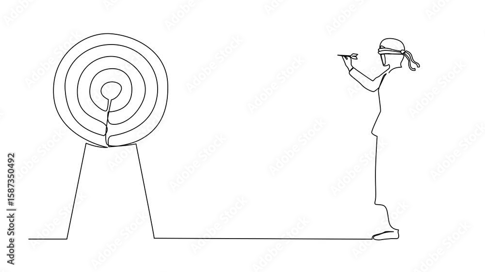 Aufkleber animated self drawing of continuous one line drawing arabian businesswoman using blindfold and hit d