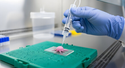 Scientist Injecting Lab-Grown Tumor Model