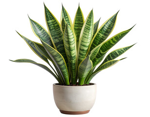 Potted snake plant in eco ceramic pot, isolated on a transparent background