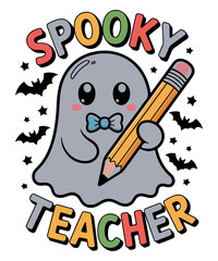 Spooky Teacher SVG – Cute Ghost with Pen